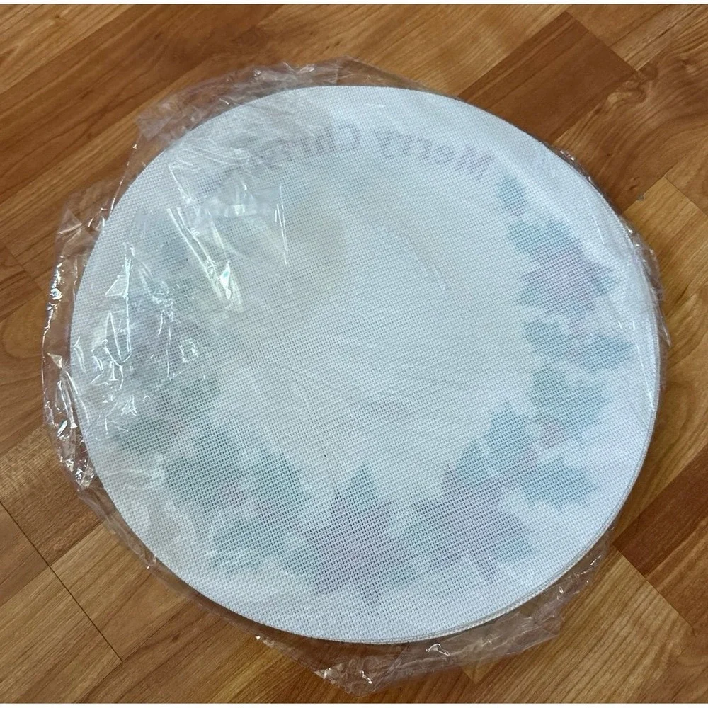 Remerry Poinsettia Round Christmas Placemats Set of 8,Flower Xmas Red Embroidere